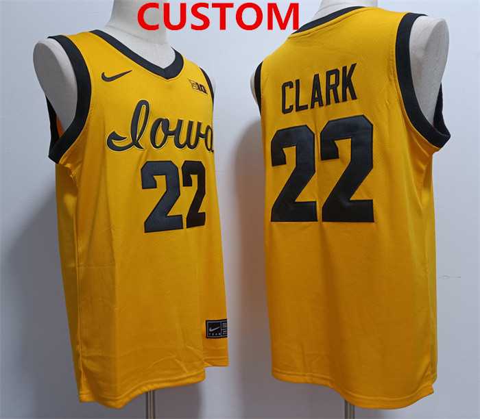 Mens Iowa Hawkeyes Custom Yellow Stitched Jersey